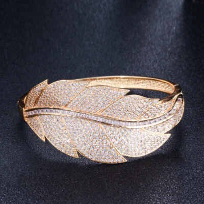 Brazalete Brazalete Boda Hoja Chapado en Oro Micro Pavimentado Circonita Cúbica Brillante Foto 1 de 4