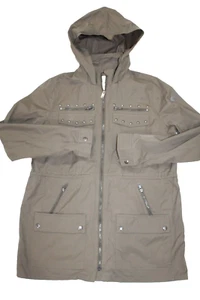IKKS Girls Light Weight Cargo Utility Military Jacket Hood Size L Khaki Brown - Picture 1 of 7