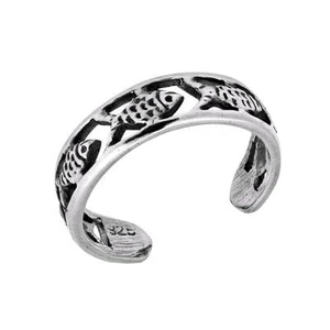 925 Sterling Silver Fish Sea Oxidized Adjustable Toe Pinky Band Ring - Bild 1 von 2