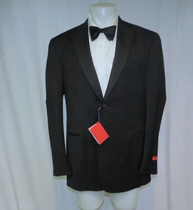 Isaia Aquaspider Base S Solid Black Notch Lapel Two Button Tuxedo Jacket 44L NWT - Picture 1 of 15