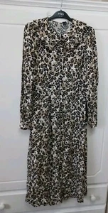 Ladies Dress M&S Collection Size 8 Viscose Shirt LS Natural Mix Print Midi - Picture 1 of 9