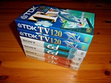 Lotto 6 VHS vergini 2 TDK TV 120 -2 SONY DX 120 - 2SONY CD 180 - Nuove sigillate