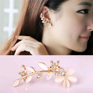1Pc Flower Shape Rhinestone Left Ear Cuff Clip Golden Earring Ear Stud Jewelry