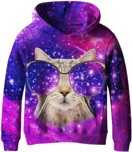 Big Girls Galaxy Fleece Pockets Sweatshirts Jacket Pullover Hoodies - Picture 1 of 12