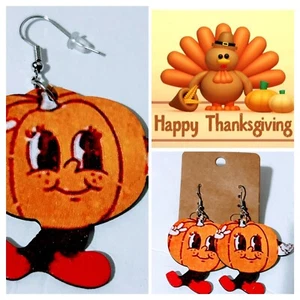 Pendientes de madera de acción de gracias calabazas danzantes con gancho de metal - parte posterior de plástico - Imagen 1 de 7