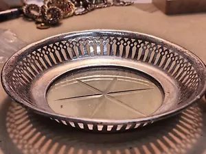 Vintage Reticulated Sterling Silver And Cut Glass Nut Dish NO MONOS - Picture 1 of 5