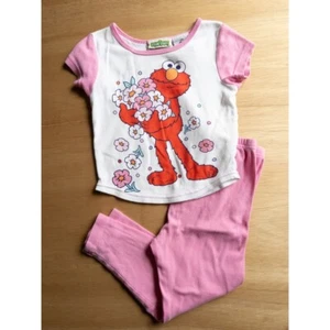 Sesame Street 2005 Elmo Pajamas Set Flowers Cotton Blend White Pink Size 4T - Picture 1 of 5