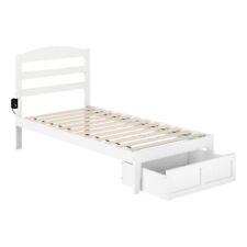 AFI Warren Solid Wood Twin Bed with Foot Drawer and USB Charger in White