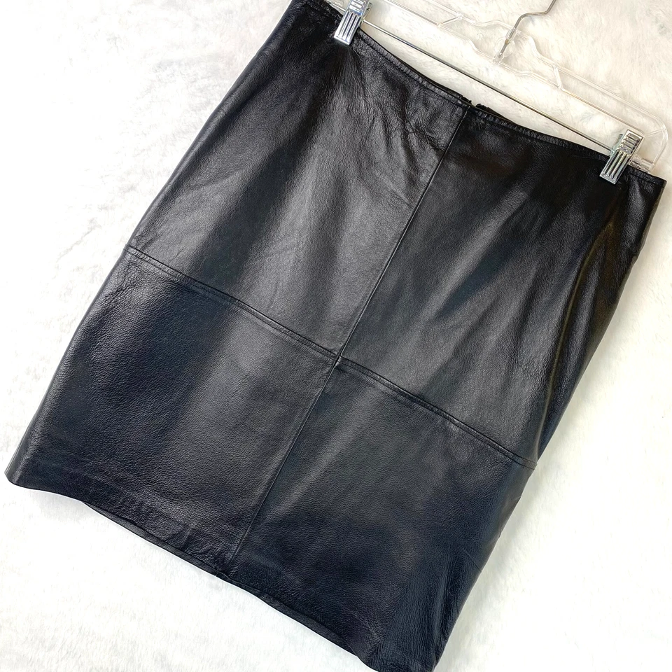 Falda de cuero Newport News para mujer 10 negra forrada genuina vintage vanguardista años 90 Y2K Foto 1 de 4