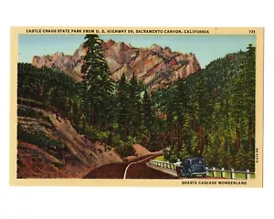 Postal de lino vintage de Castle Crags State Park, Sacramento California - Imagen 1 de 2