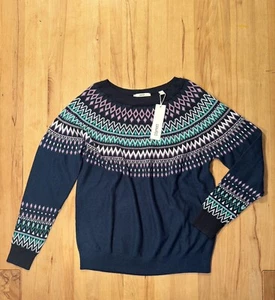 Neu Esprit Damen 100% Baumwolle Norweger Muster Pullover Gr. S Petrol Blau - Bild 1 von 2