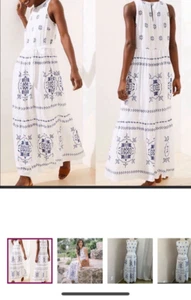 Loft Kleid Mosaik Stufen Maxi ärmellos blau weiß Coastal Beachy Damen Gr. S - Bild 1 von 15