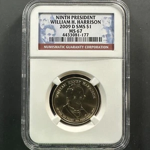 2009-D $1 William H. Harrison Presidential Dollar, SMS, NGC MS67 (85229) - Picture 1 of 2