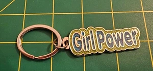 Green And Blue "Girl Power" Novelty Metal Keychain, Keyring - Picture 1 of 2