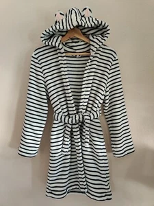 GAP Kids Stripe Cat Robe Soft Plush Girls Size 12 Fuzzy Hood Tie Waist Pockets - Picture 1 of 10