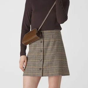 Whistles Houndstooth Full Button Front A-Line Skirt Size 8 Tan Wool Blend Casual - Picture 1 of 10