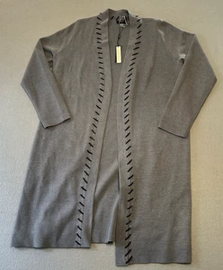 TAHARI Women’s long cardigan Sweater Gray Large NEW - Picture 1 of 8