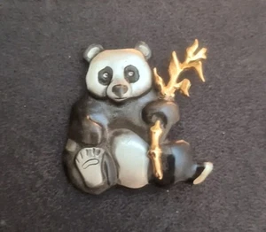 Vintage Panda Bear Brooch Pin By Shields Hand Wrought Pewter Metals - Picture 1 of 10