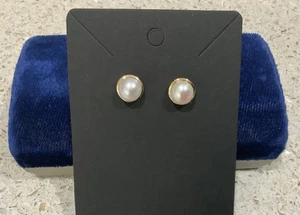 14K GELBGOLD WEISSE PERLEN OHRSTECKER HÜBSCHER GLANZ 10MM DURCHBOHRT 1,95 G - Bild 1 von 11