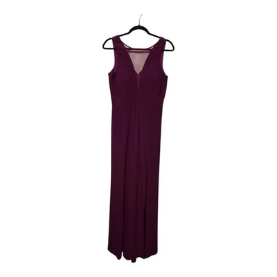 Ediths V-Neck Formal Gown Womens Sz 10 Plum Mesh Lined High Slit Stretch Flowy - image 1 of 4