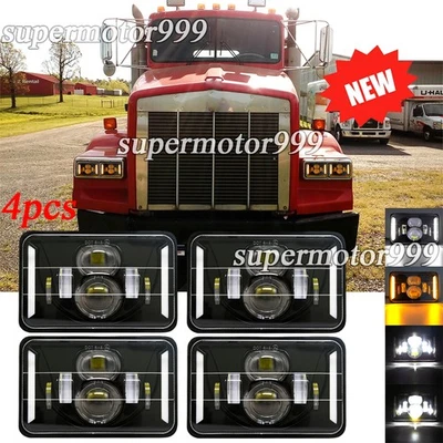Fit Kenworth T800 1987-2023 W900 1981-2023 4x6" Rectangle LED Headlights Hi/Lo - Image 1 of 4