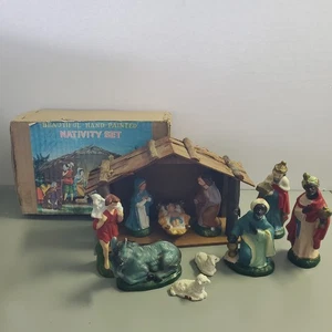 Belén Navidad Vintage 11 Piezas Pintado a Mano Hecho en Japón MCM - Imagen 1 de 16