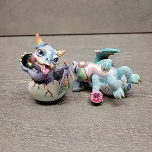Lot of 2 Mood Dragons Figures Nappy Naughty Baby Dragon with Gem Figurine Vtg - Picture 1 of 20