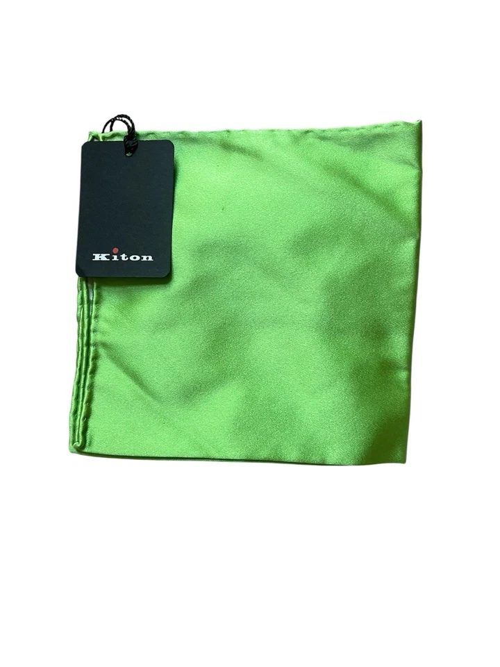 NWT Kiton Solid Green Pocket Square – 100% Silk 14.5x14.5 Italy - Image 1 of 4