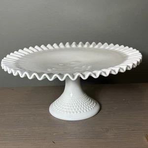 Fenton Laced Edge Hobnail Milk Glass Cake Stand - Fenton Glass - Mint Condition - Picture 1 of 7