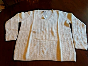 SUÉTER TALBOTS CREMA TEJIDO CABLE CUELLO EN V MEZCLA LANA, TALLA GRANDE X, NUEVO CON ETIQUETAS - Imagen 1 de 7