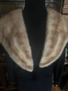 Cárdigan Suéter Hollywood Glam Negro Cachemira Pura Cuello Visón Desmontable Años 50 - Imagen 1 de 24