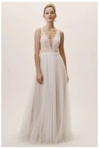 60% OFF Preowned Anthropologie Wedding Dress Size 16 BHLDN "Quillen" Boho A-Line - Picture 1 of 17