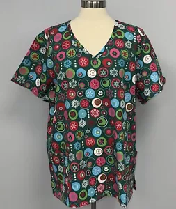 NWT SB Scrubs Christmas Print Scrub Top Size 2X Cotton Emerald Green Holiday - Picture 1 of 6