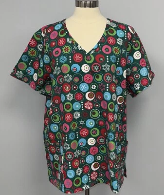 NWT SB Scrubs Christmas Print Scrub Top Size 2X Cotton Emerald Green Holiday - Image 1 of 4