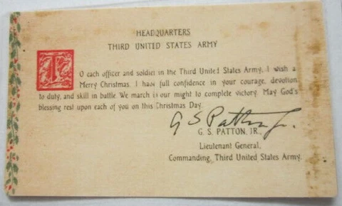 GEN.GEORGE S. PATTON'S "BATTLE FOR BASTOGNE" PRAYER CARD WWII with AUTOGRAPH Cover