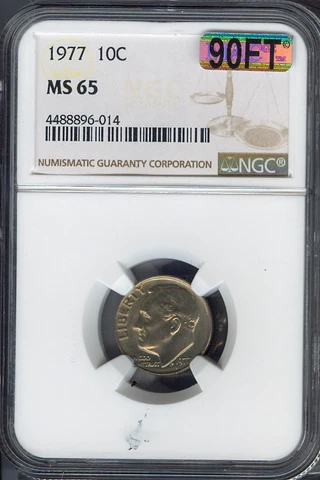1977 ROOSEVELT DIME NGC 10C NGC MS65 90% FT QUALITY✔️ Cover