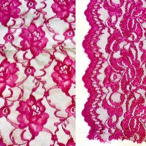 3 Yds+10.5”, 5”wide Fuchsia Floral Raschel Lace Trim + Lace Fabric Yd Remnant - Picture 1 of 12