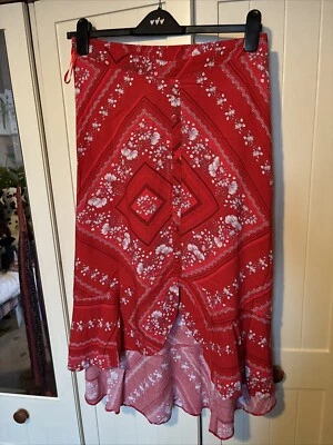 PAPAYA Ladies Hi-Lo Long Skirt Size 14 Red Floral Lightweight Dip Hem - Image 1 of 4