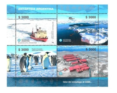 #75409A ARGENTINA 2025 ANTARCTICA ANTARCTIC STATION,SHIP,PENGUINS,FAUNA S/SHEET - Image 1 of 2