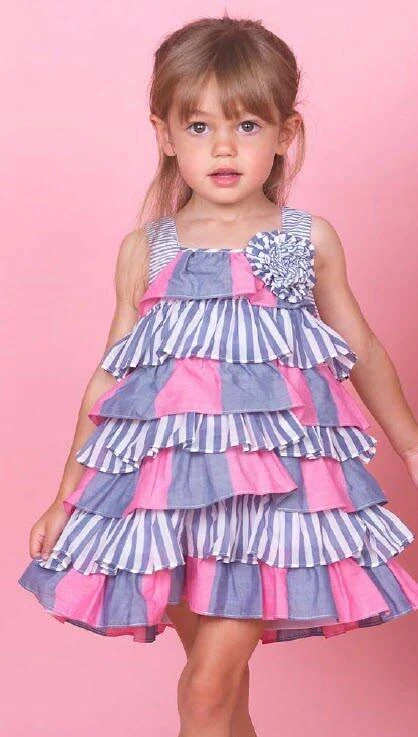 NWT Boutique Halabaloo Girls Americana Blue White Pink Rhumba Ruffle Dress Sz 6 - Image 1 of 1