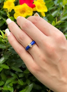 Van Cleef Arpels Ring Diamond Lapis Carved 18k Gold Sze 5.5 Yellow France RG4224 - Picture 1 of 10