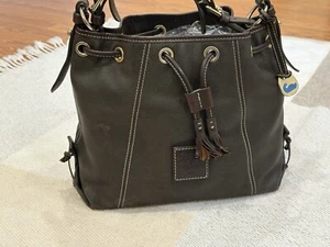 DOONEY&BOURKE SHOULDER HOBO BUCKET BAG BROWN PEBBLE LEATHER DRAWSTRING TASSELS - Picture 1 of 24