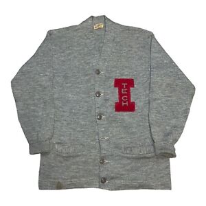 Vintage 40er 50er Jahre Herren Wolle Uni Buchstabe I-Tech Pullover Collegiate Cardigan