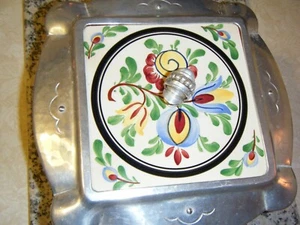 Vintage Cellini-Craft Handwrought Argental Aluminum Casserole Bowl Tile Cover - Picture 1 of 5