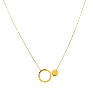 14K Gold Polished Disk and Circle Cut-Out Authentic Yellow Gold Rolo Necklace - Picture 1 of 4