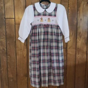 CHRISTMAS Tartan Dressy Girls Peter Pan Collar Smocked long Plaid dress Sz 8 LNC - Picture 1 of 15