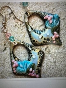 Enameled Copper Dangle Wire Earrings Artisan Crafted NWOT - Picture 1 of 8