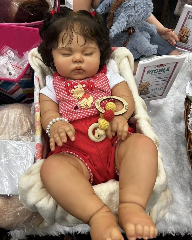 Weighted Reborn 婴儿娃娃 24 英寸蹒跚学步的孩子深色皮肤根状头发逼真女孩礼物 — 第 1/1 张图片