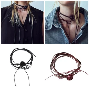 Stylish Multi Layer Leather Rope Necklace Delicate Floral Clavicle Chain Jewelry - Picture 1 of 10