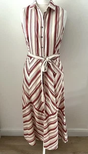 Joe Browns Size 12 Cotton Linen Striped Sleeveless Midaxi Dress Collared Buttons - Picture 1 of 14